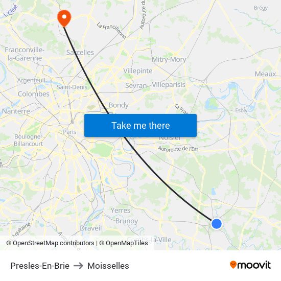 Presles-En-Brie to Moisselles map