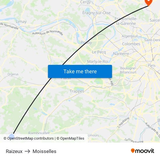 Raizeux to Moisselles map