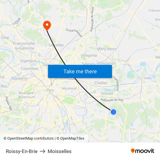 Roissy-En-Brie to Moisselles map