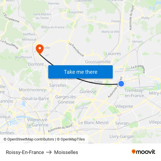 Roissy-En-France to Moisselles map