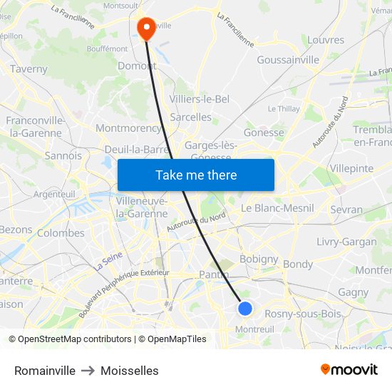 Romainville to Moisselles map