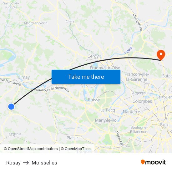 Rosay to Moisselles map