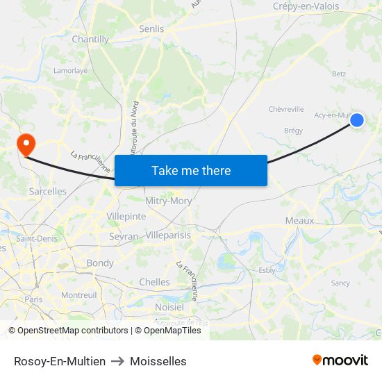 Rosoy-En-Multien to Moisselles map