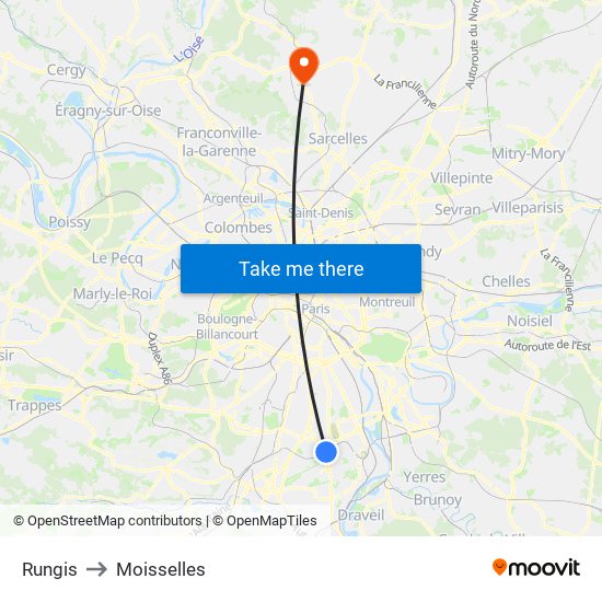 Rungis to Moisselles map