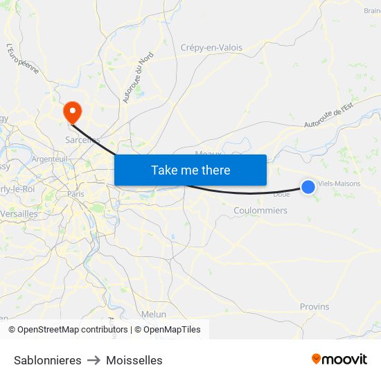 Sablonnieres to Moisselles map