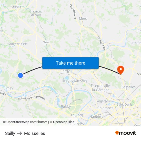 Sailly to Moisselles map