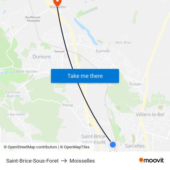 Saint-Brice-Sous-Foret to Moisselles map