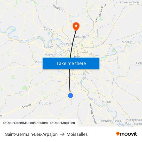 Saint-Germain-Les-Arpajon to Moisselles map