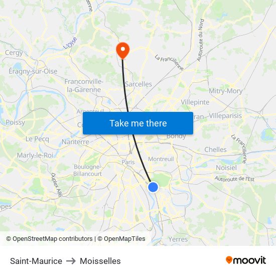 Saint-Maurice to Moisselles map