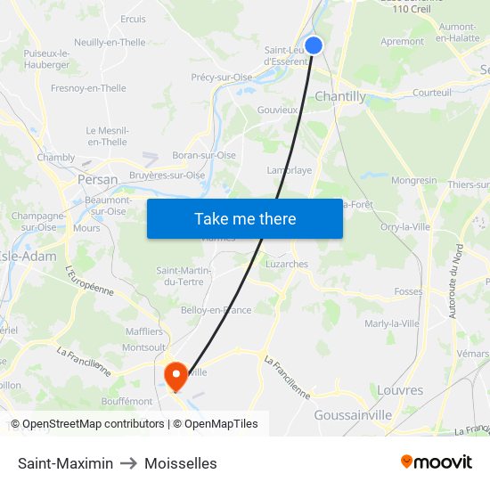 Saint-Maximin to Moisselles map