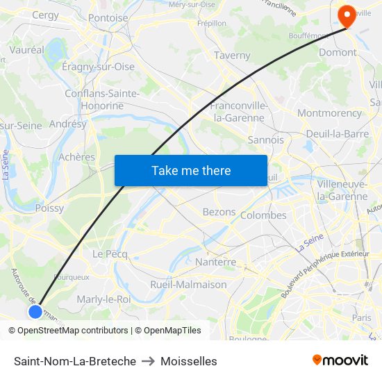 Saint-Nom-La-Breteche to Moisselles map