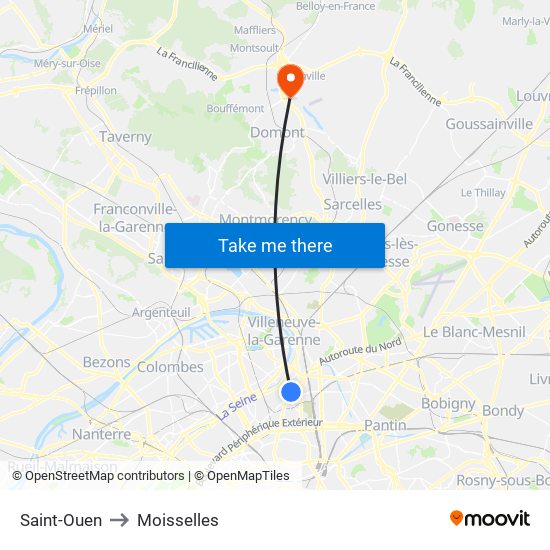 Saint-Ouen to Moisselles map