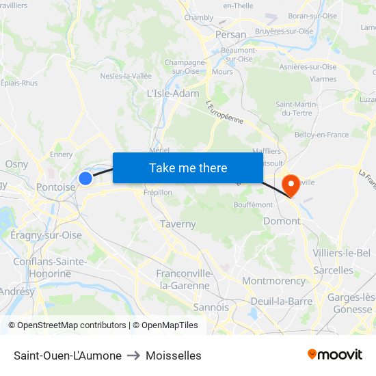 Saint-Ouen-L'Aumone to Moisselles map