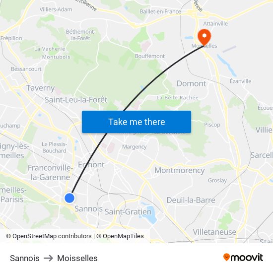 Sannois to Moisselles map