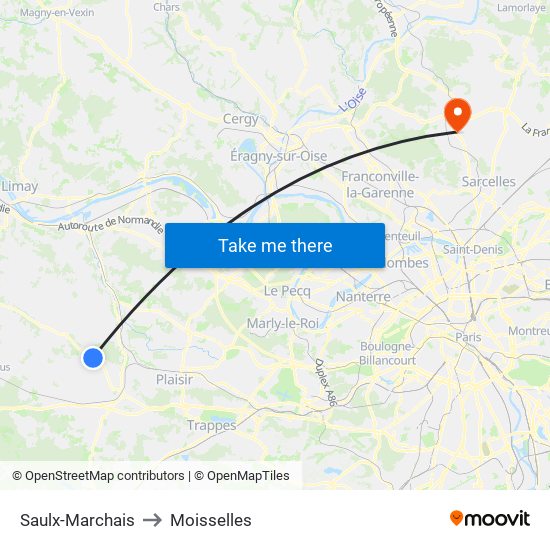 Saulx-Marchais to Moisselles map