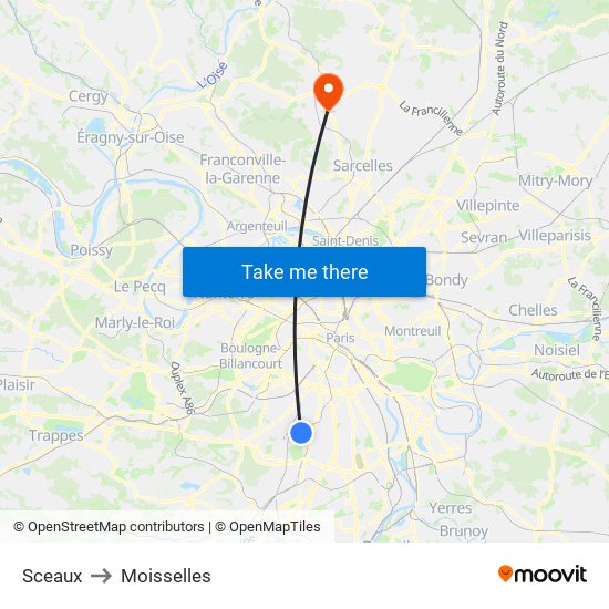 Sceaux to Moisselles map