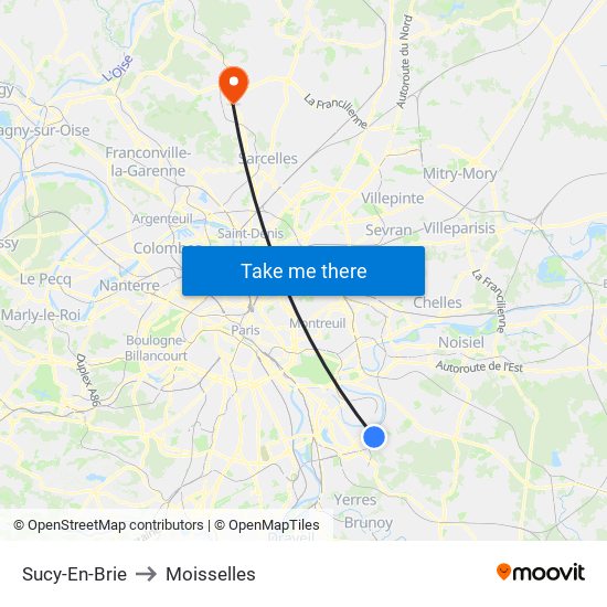 Sucy-En-Brie to Moisselles map