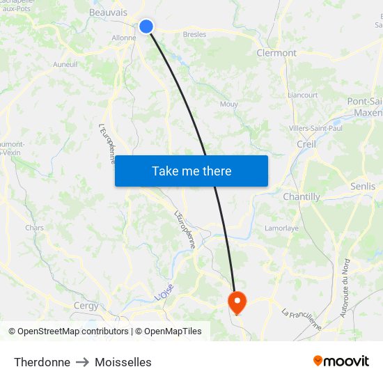 Therdonne to Moisselles map