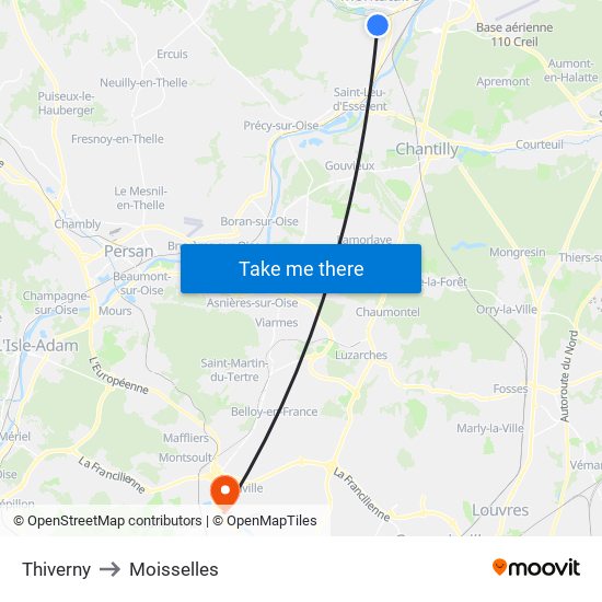 Thiverny to Moisselles map