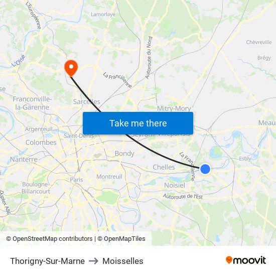 Thorigny-Sur-Marne to Moisselles map