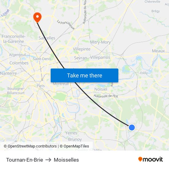 Tournan-En-Brie to Moisselles map