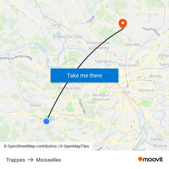 Trappes to Moisselles map