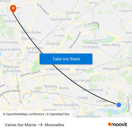 Vaires-Sur-Marne to Moisselles map