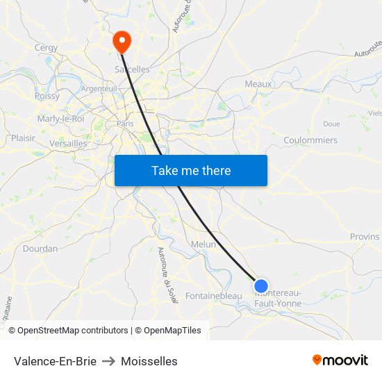 Valence-En-Brie to Moisselles map