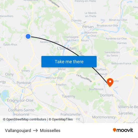 Vallangoujard to Moisselles map