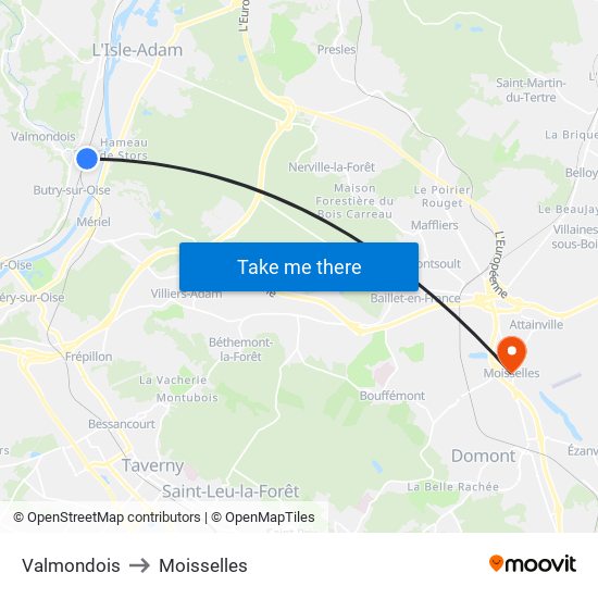Valmondois to Moisselles map