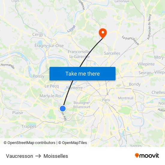 Vaucresson to Moisselles map