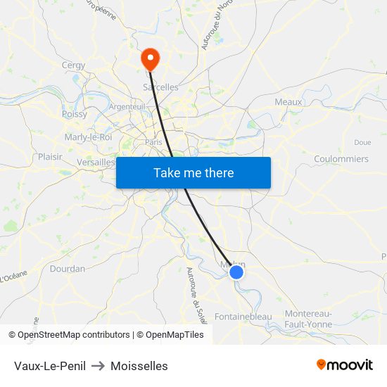 Vaux-Le-Penil to Moisselles map