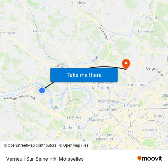 Verneuil-Sur-Seine to Moisselles map