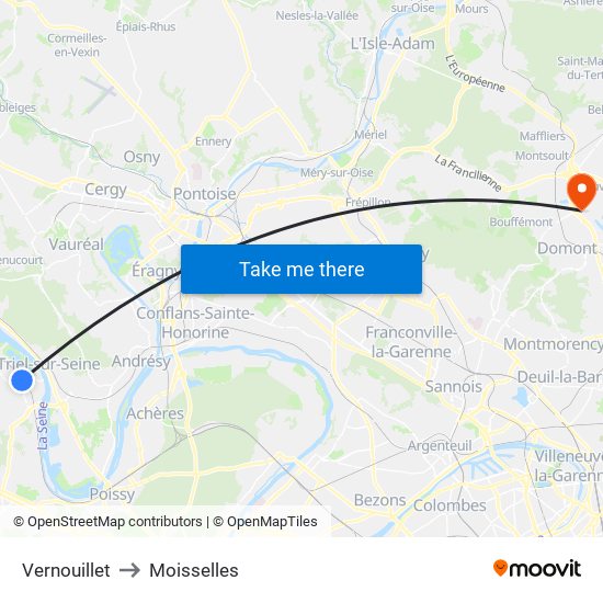 Vernouillet to Moisselles map