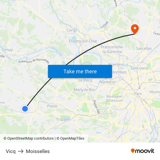Vicq to Moisselles map