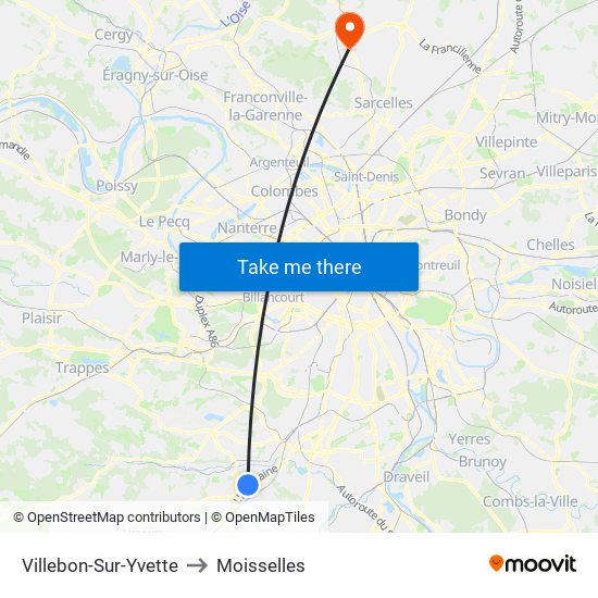 Villebon-Sur-Yvette to Moisselles map