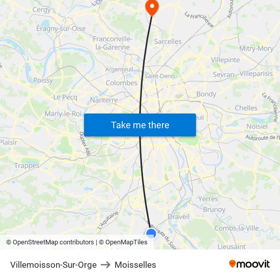 Villemoisson-Sur-Orge to Moisselles map
