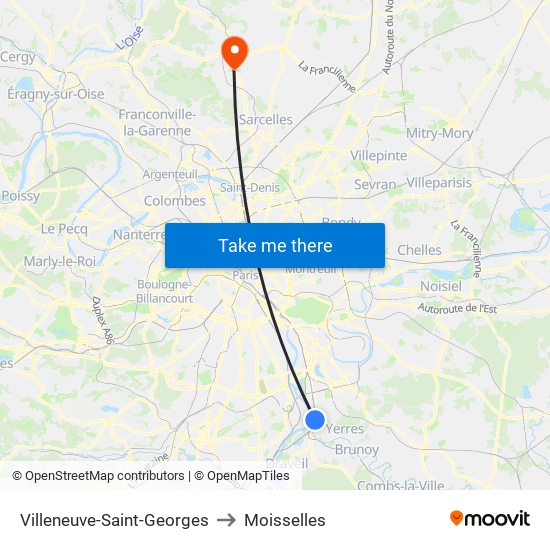 Villeneuve-Saint-Georges to Moisselles map