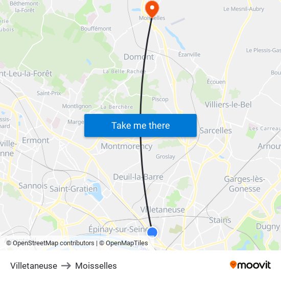 Villetaneuse to Moisselles map