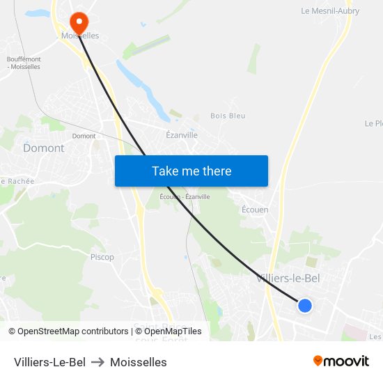 Villiers-Le-Bel to Moisselles map