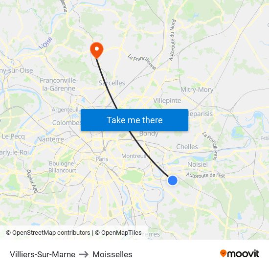 Villiers-Sur-Marne to Moisselles map