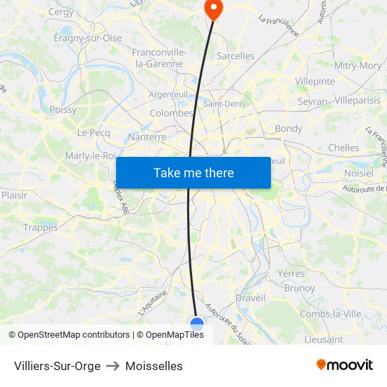 Villiers-Sur-Orge to Moisselles map