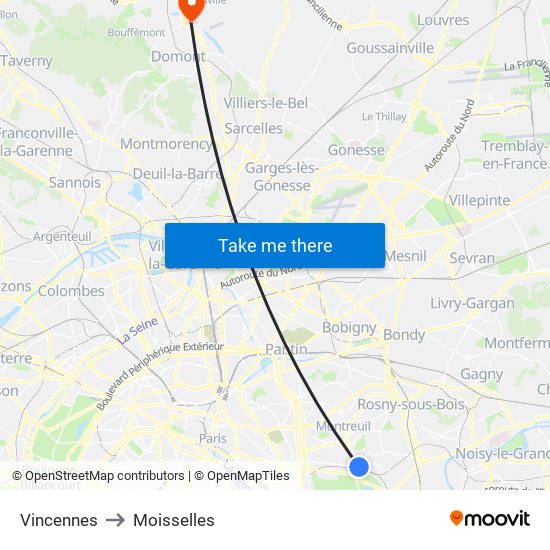 Vincennes to Moisselles map