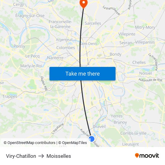 Viry-Chatillon to Moisselles map