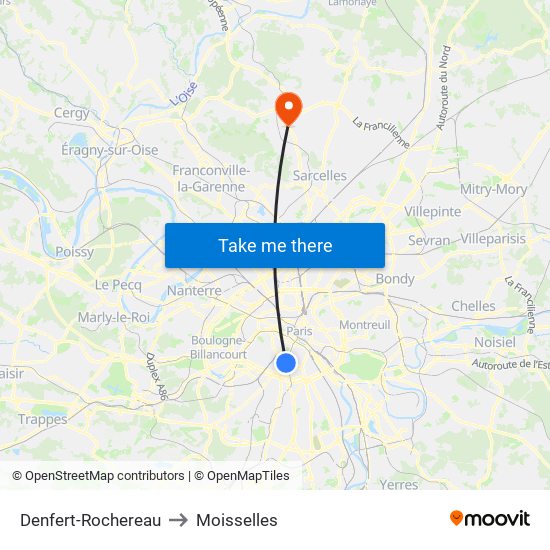 Denfert-Rochereau to Moisselles map