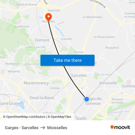 Garges - Sarcelles to Moisselles map