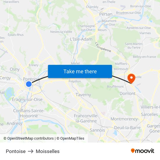 Pontoise to Moisselles map