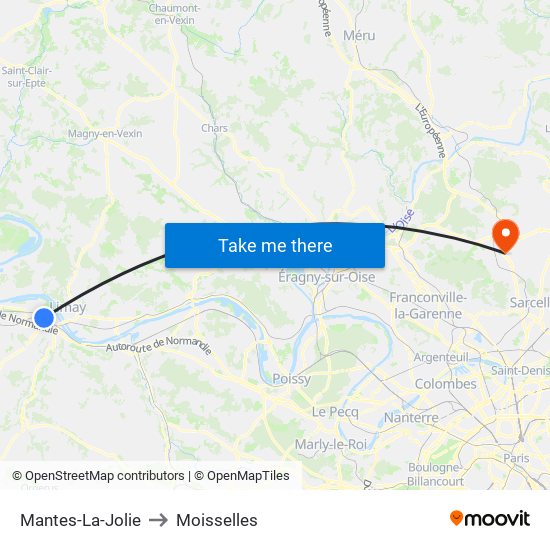 Mantes-La-Jolie to Moisselles map