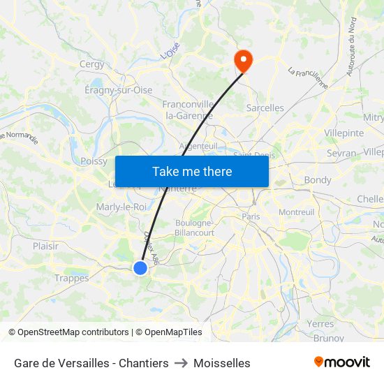 Gare de Versailles - Chantiers to Moisselles map