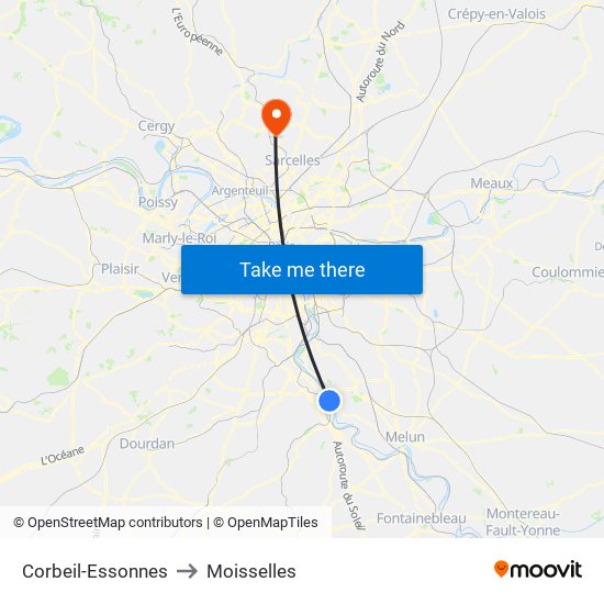 Corbeil-Essonnes to Moisselles map